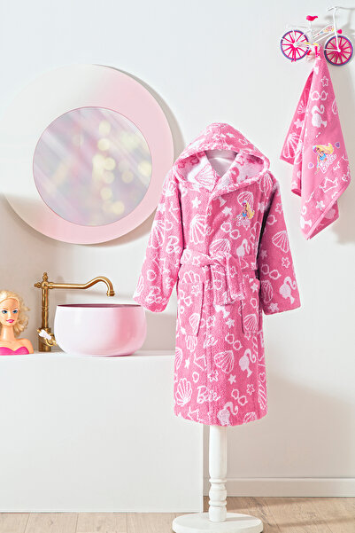 Özdilek Barbie Shell Lisanslı Çocuk Bornoz Seti 5/6 Yaş