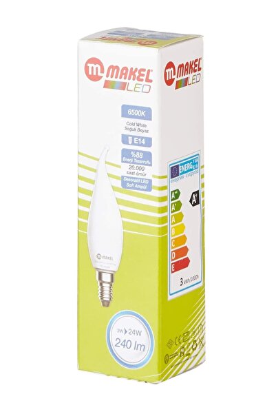 MAKEL 3W Kıvrık Mum Buji Tipi 6500K E14 Beyaz Işık