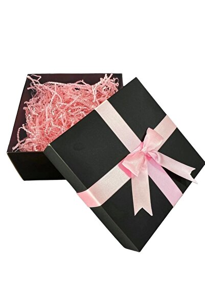 HEDİYEDİYE Pembe Kurdeleli Siyah Hediye Kutusu Boş