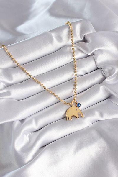 Skygo Gold Colored 316l Steel - Ball Chain Model Women's Necklace, Elephant Figure and Evil Eye Bead Detail - Tj-bko8342