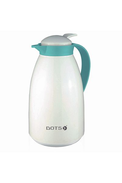 DOTS Tea and Coffee Thermos, 1 Liter - White & Green