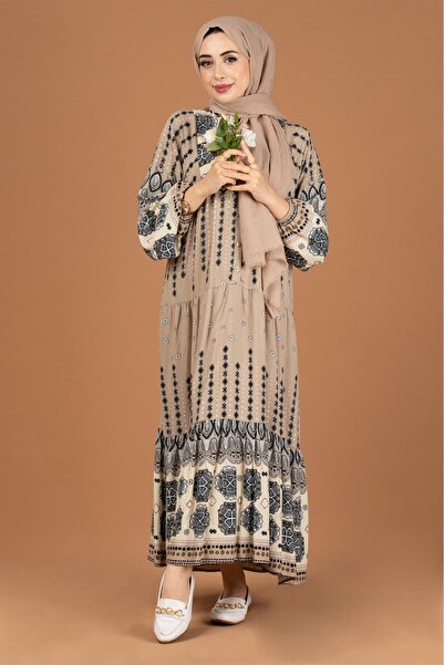 Sevitli Φόρεμα Viscon με μικτό σχέδιο-Mink