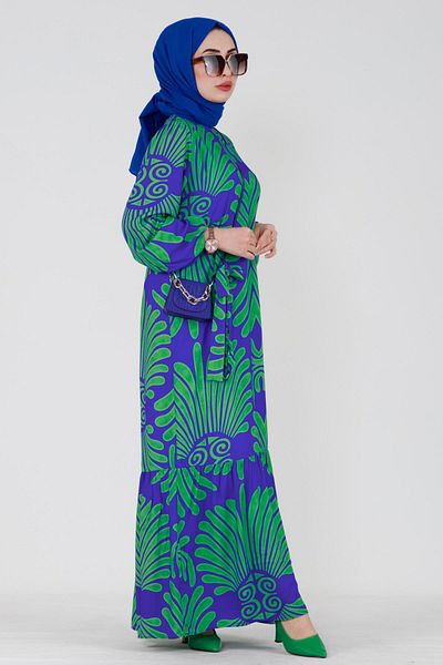 Sevitli Neda Viscose Dress with Belted Waist - Sax Blue