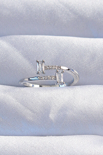 SeyCey.co خاتم نحاسي فضي اللون بحجر الزركون هندسي قابل للتعديل