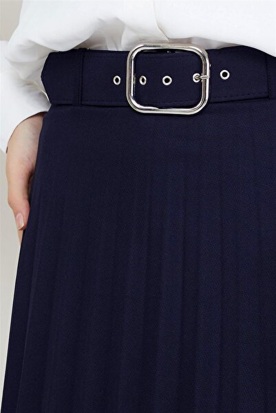 hafsamina Πλισέ φούστα με ζώνη Navy Blue HM2104