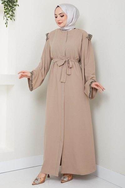 hafsamina Mink Color Pearl Ferace - Λεπτομέρεια μανίκι και ώμου HM2425