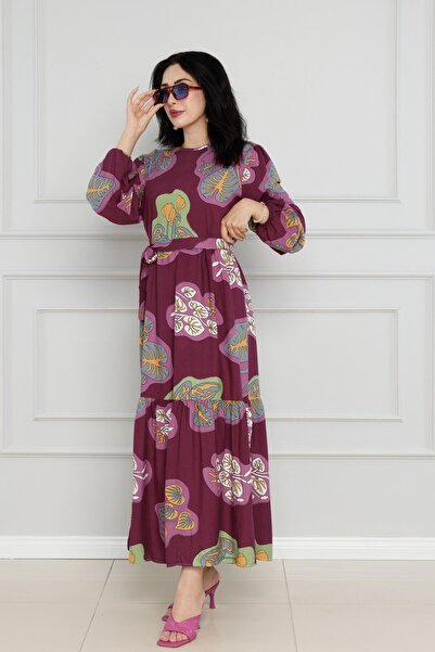 Sevitli Φόρεμα με ζώνη Viscon με μπορντό σχέδιο