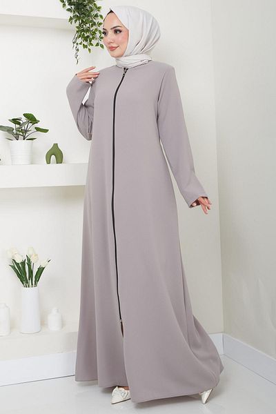 hafsamina Μπεζ Plus Size Ferace με φερμουάρ - HM2488