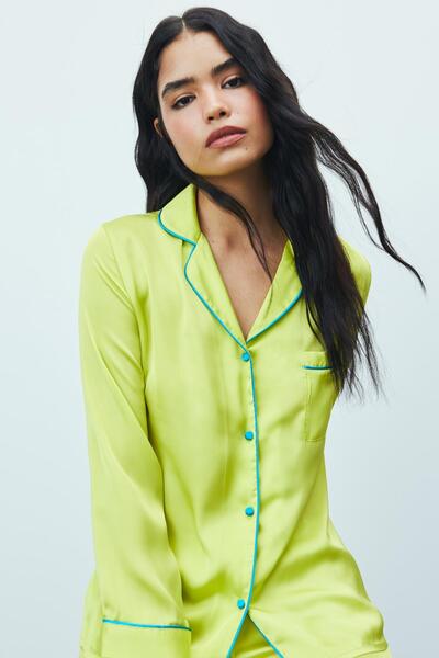 Feu De Elu AmourLimeSatin Pajama Set - Long