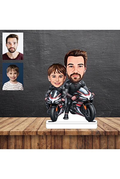 wonderlike Motorcu Baba ve Oğlu Karikatür Figürü,Sevgiliye Hediye,Doğum Günü ...