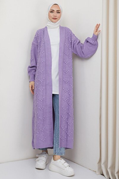 hafsamina كارديجان تريكو طويل منقوش بالكرز أرجواني HM2334