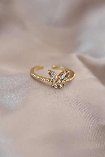 SeyCey.co Adjustable Gold Color Metal Zircon Stone and Crystal Stone Butterfly Model Ring