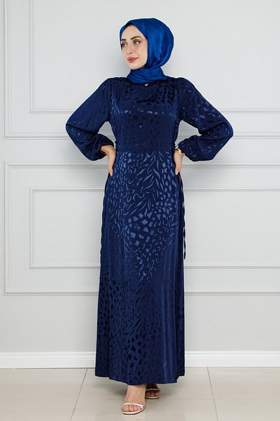Sevitli Rochie de seara din satin cu dantela laterala Sude-albastru bleumarin