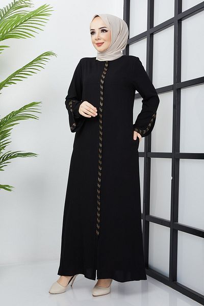 hafsamina Μαύρο Abaya μεγάλου μεγέθους με πέτρινη λεπτομέρεια