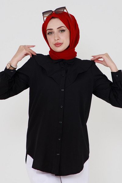 Sevitli Double-Detailed Poplin Tunic-Black Collar