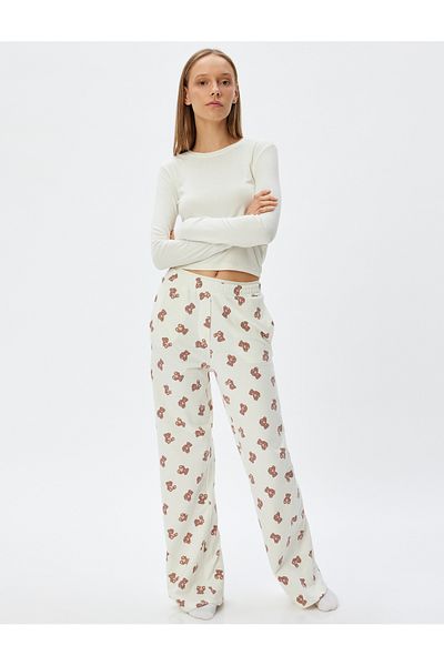 Koton Cotton Teddy Bear Printed Pajama Bottom - Pocket and Standard Waist