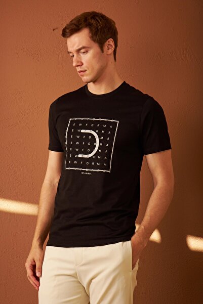 odelon Чоловічий чорний офіційний футболка - Comfort Fit, з принтом, Mars15