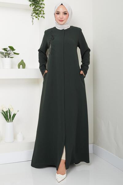 hafsamina Khaki Ferace - Stone Detailed, Hüma HM2479