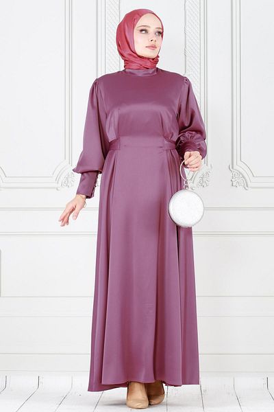 Sevitli Satin Evening Dress - Dried Rose with Back Tie and Buttons