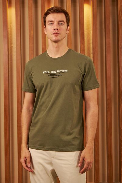 odelon Ανδρικό μπλουζάκι χακί - Comfort Fit, Printed, Feel The Future Mars12