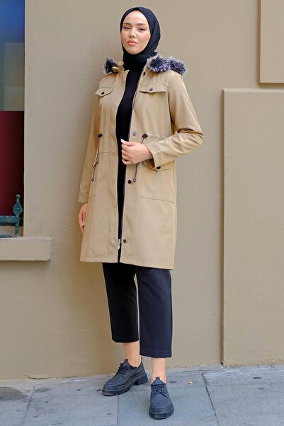 hafsamina Λεπτομερές παλτό τσέπης Μπεζ HM2287