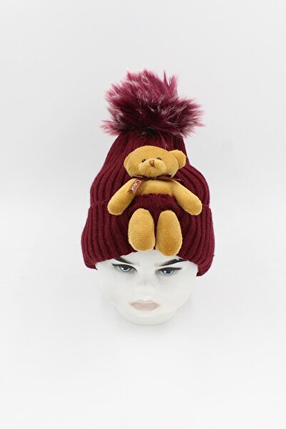 Chantaky 088 4000 Beretă pentru copii roșu Claret cu ursuleț cu pompon