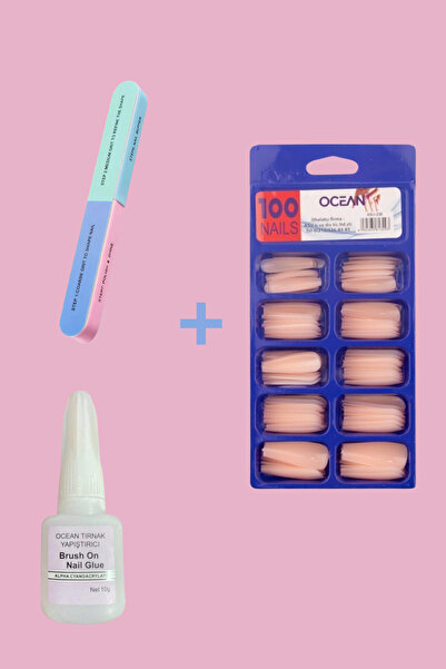 Ocean 100'lü Kutulu Balerin Protez Takma Tırnak+7 Aşamalı Törpü+Tırnak Yapıştırıcı Set