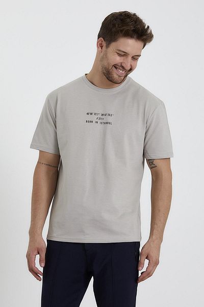odelon Tricou Bej pentru bărbați - Decolteu, imprimat, cu potrivire confortabilă
