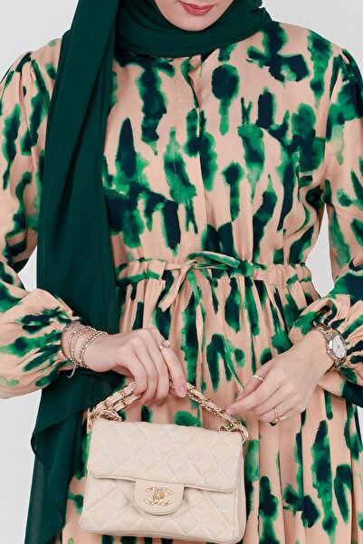 Sevitli Φόρεμα βισκόζης με μοτίβο βαφής με κρυφά κουμπιά-πράσινο