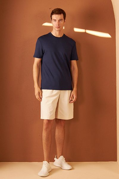 odelon Ανδρικό T-shirt Navy Blue Comfort Fit - Mars25 με τσέπες