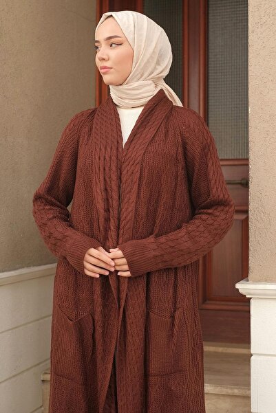hafsamina Shawl Collar Loose Knitwear Cardigan Brown HM2248