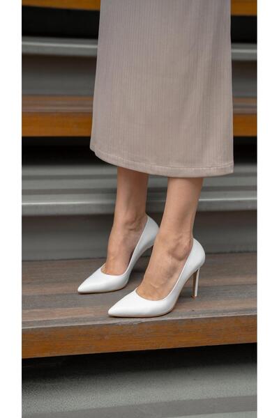 ECENİN BUTİĞİ Ping Beyaz Deri   Stiletto