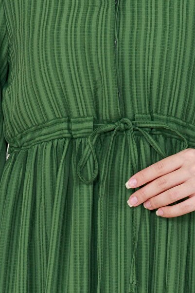 Sevitli Πράσινο φόρεμα Sare - Σχέδιο μέσης με γιακά και τούνελ