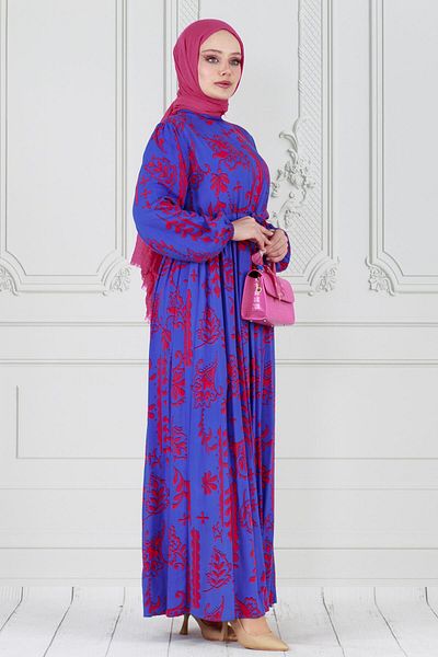 Sevitli Fuchsia Viscose Dress - Authentic and Half Buttoned