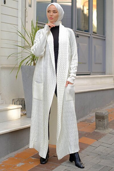 hafsamina Shawl Collar Casual Knitwear Cardigan Cream HM2248