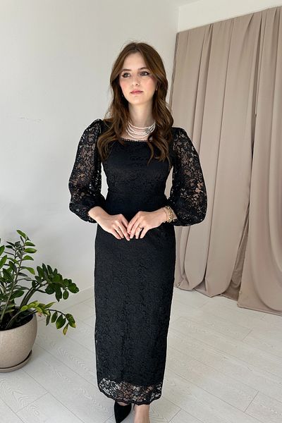 HELİS BUTİK Black Maxi Lace Dress