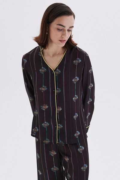 Feu De Elu Set pijamale lungi din satin - cu model Elucious