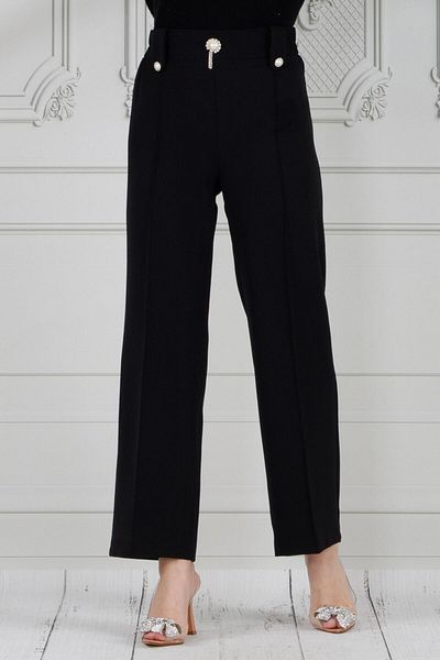 Sevitli Black Pearl Brooch Wide Leg Trousers