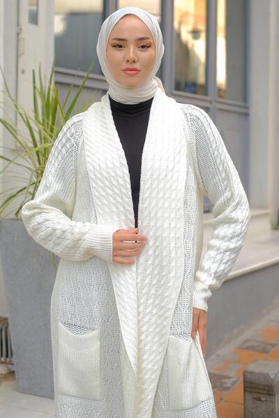 hafsamina Shawl Collar Casual Knitwear Cardigan Cream HM2248