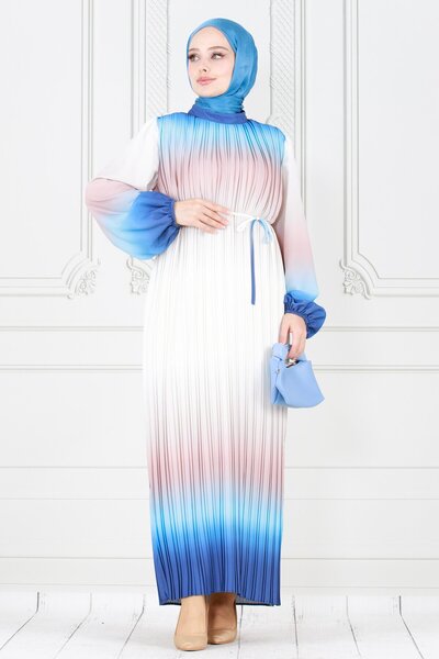 Sevitli Φόρεμα Hijab με πλισέ μαρμάρινο Indigo