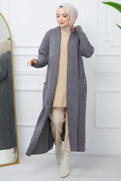 hafsamina Shawl Collar Casual Knitwear Cardigan Smoked HM2248