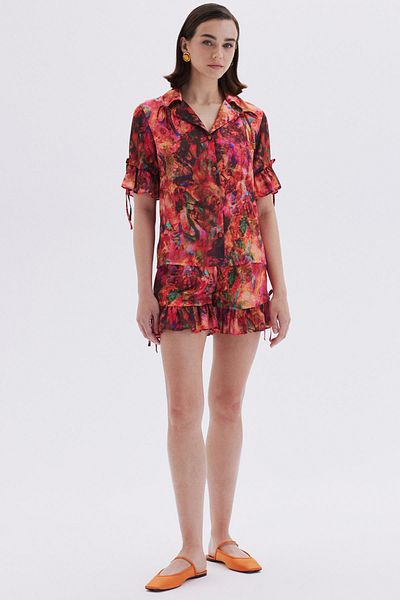 Feu De Elu Satin Short Pajama Set - Seille Patterned