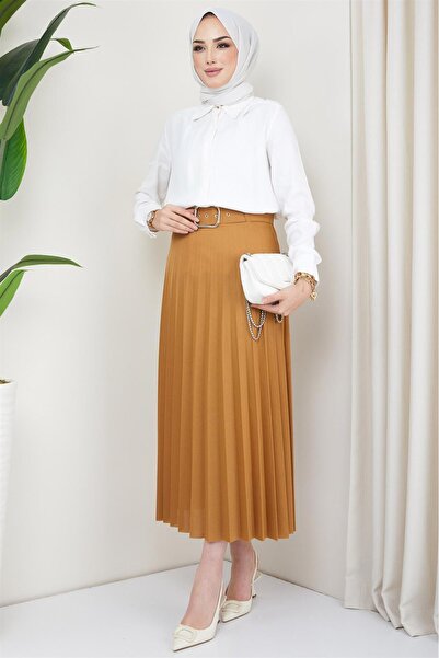 hafsamina Πλισέ φούστα με ζώνη Camel