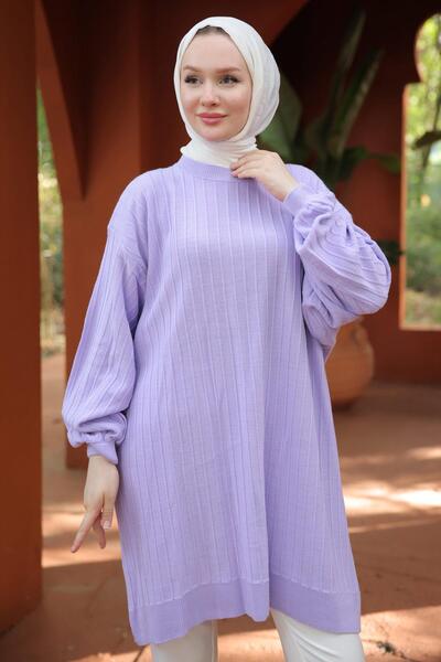 hafsamina Фіолетова трикотажна туніка - Balon Kol HM2519