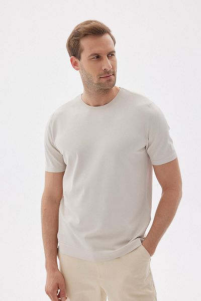 odelon Men's Beige Rayon Knitwear T-shirt - Limited, Short Sleeve