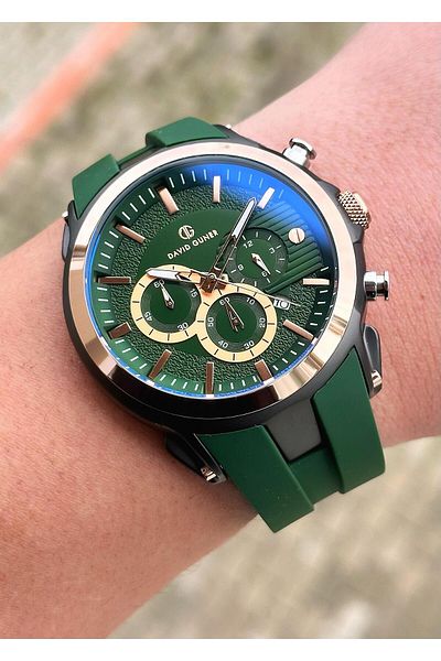 DAVID GUNER Multi Function Steel Case Silicone Cord Men's Wristwatch