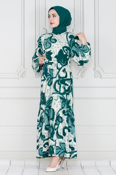 Sevitli Green Lilyum Viscose Dress - Belted