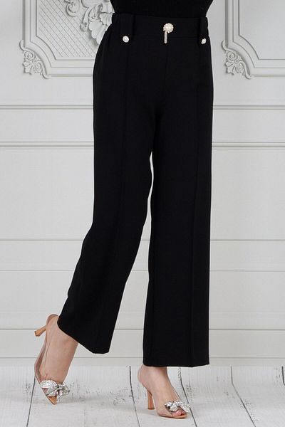 Sevitli Black Pearl Brooch Wide Leg Trousers