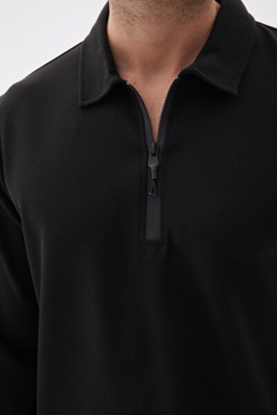 odelon Мъжки черен суитшърт с поло яка и удобна кройка - с цип, Mars40