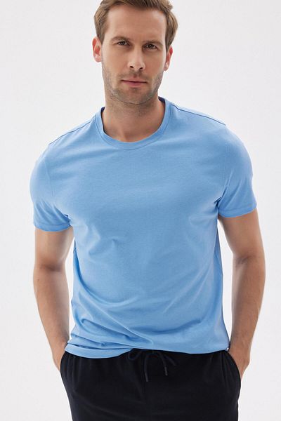 odelon Ανδρικό μπλουζάκι Slim Fit Crew Neck Light Blue Basic - 100% βαμβάκι